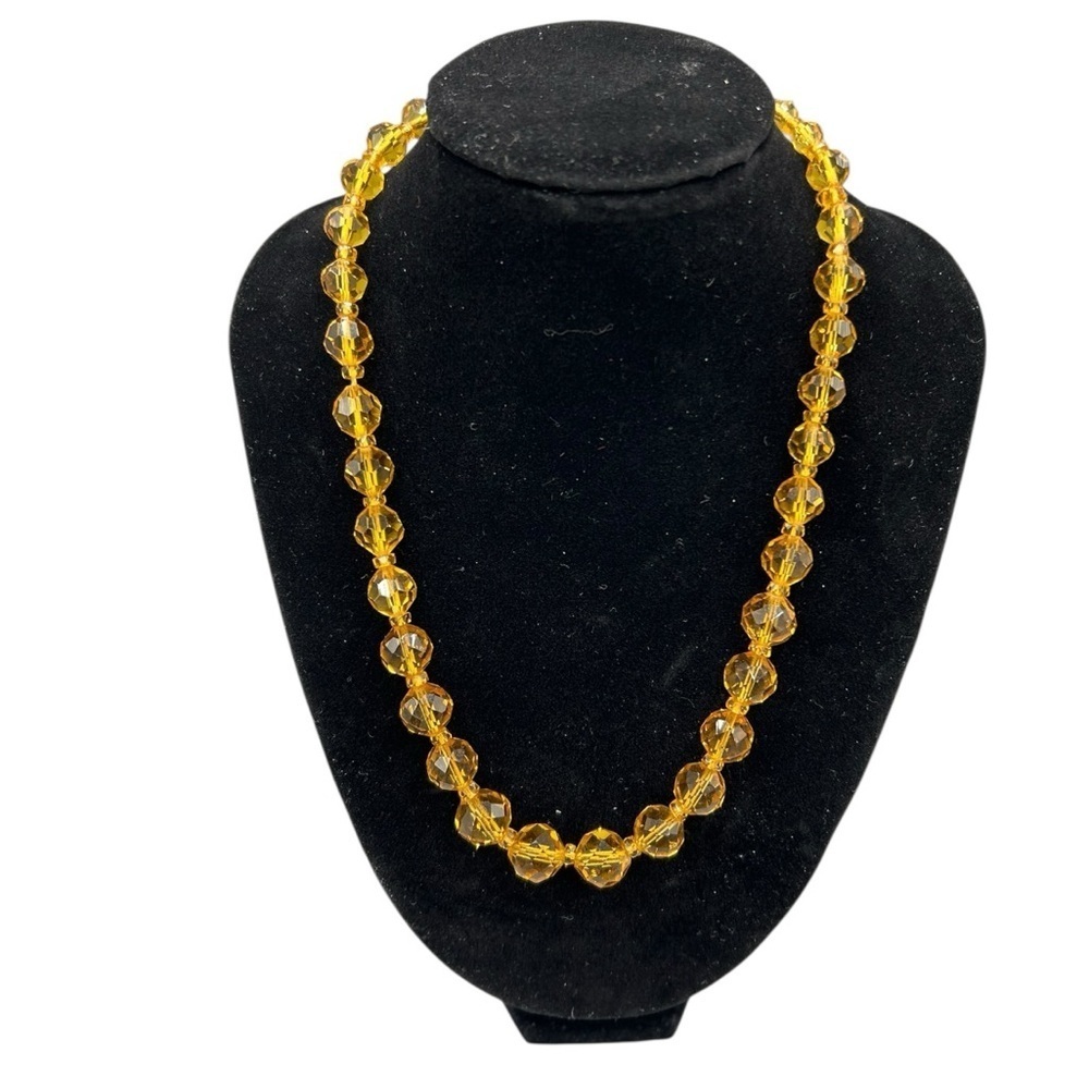 Vintage Faceted Amber Gold Glass Bead Necklace 16”